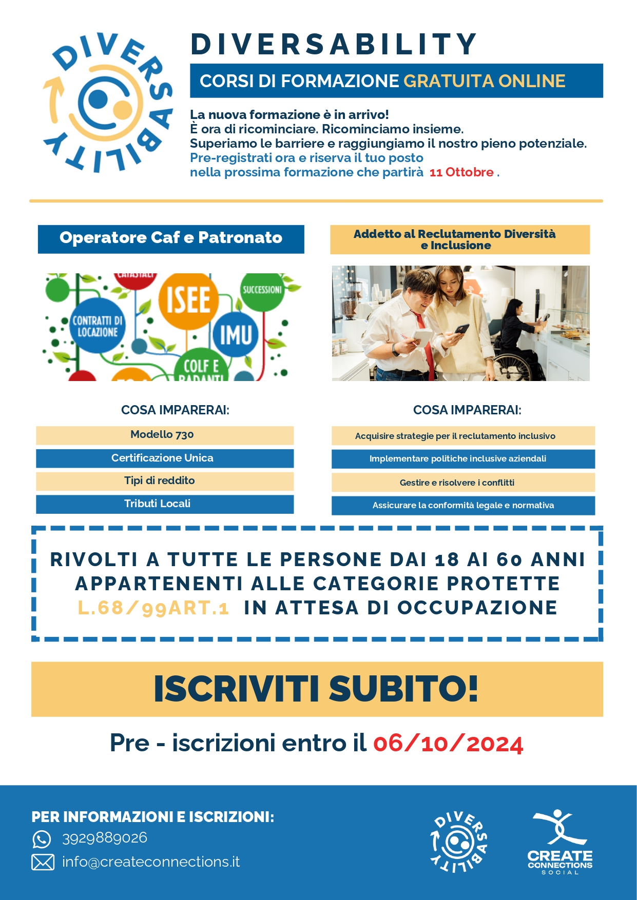 D I V E R S A B I L I T Y - CORSI DI FORMAZIONE GRATUITA ONLINE -  iscrizioni entro il 06/10/2024