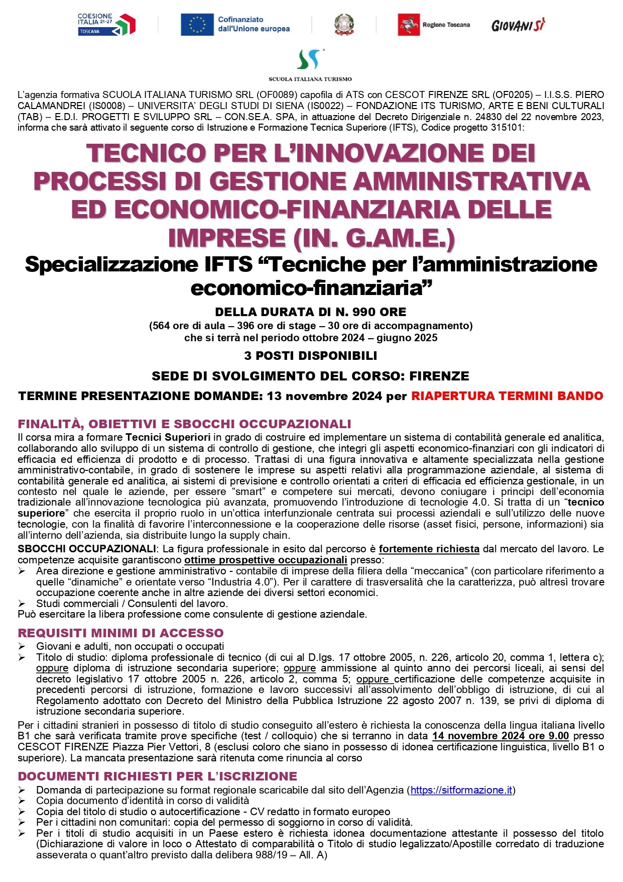 Corso IFTS Tecniche per l'amministrazione economico-finanziaria. Ancora 3 posti disponibili - pag 1 