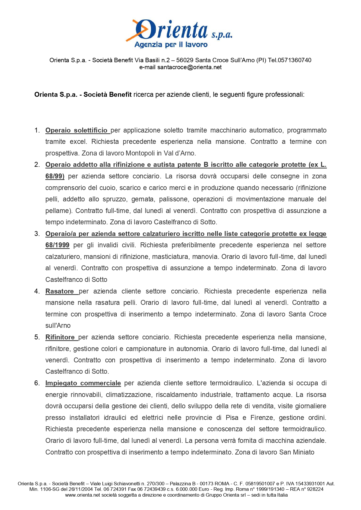 Aggiornamento offerte lavoro Orienta pag 1