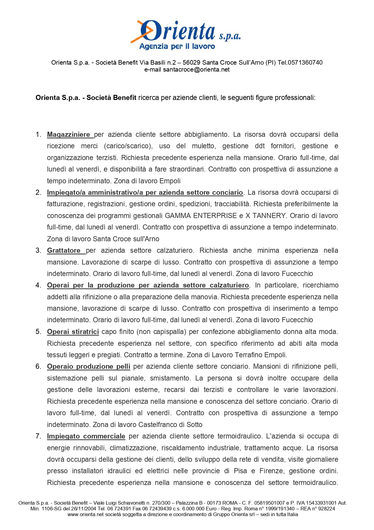 Offerte di lavoro Orienta pag 1