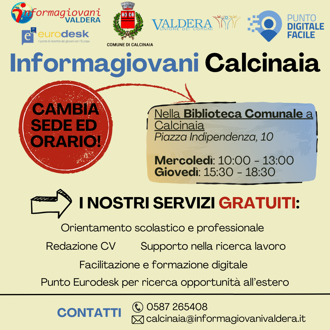 Informagiovani Calcinaia CAMBIA SEDE E ORARI