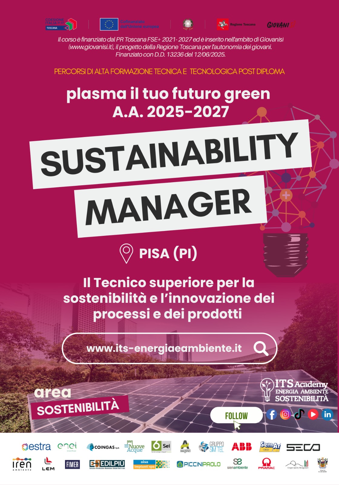  iscrizioni ai corsi di specializzazione post diploma per il biennio 2025/2027 di Fondazione ITS Academy Energia Ambiente e Sostenibilità