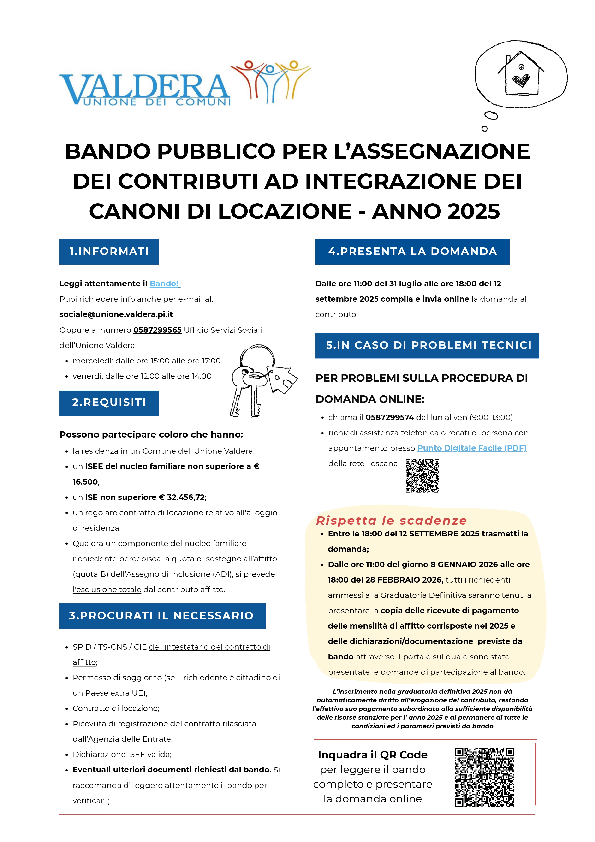 Bando pubblico per l’assegnazione dei contributi ad integrazione dei canoni di locazione – Anno 2025.