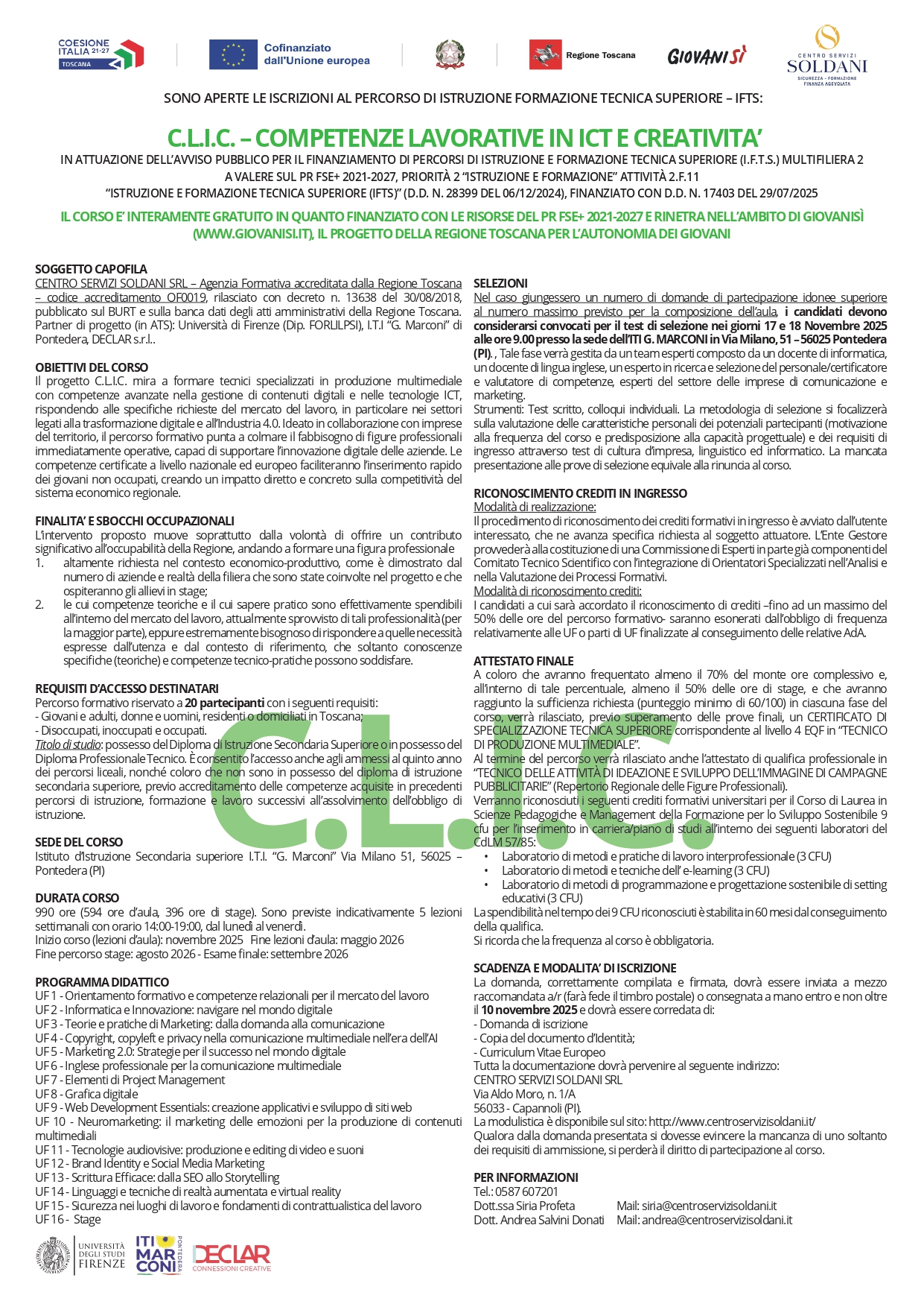 C.L.I.C. – COMPETENZE LAVORATIVE IN ICT E CREATIVITA’