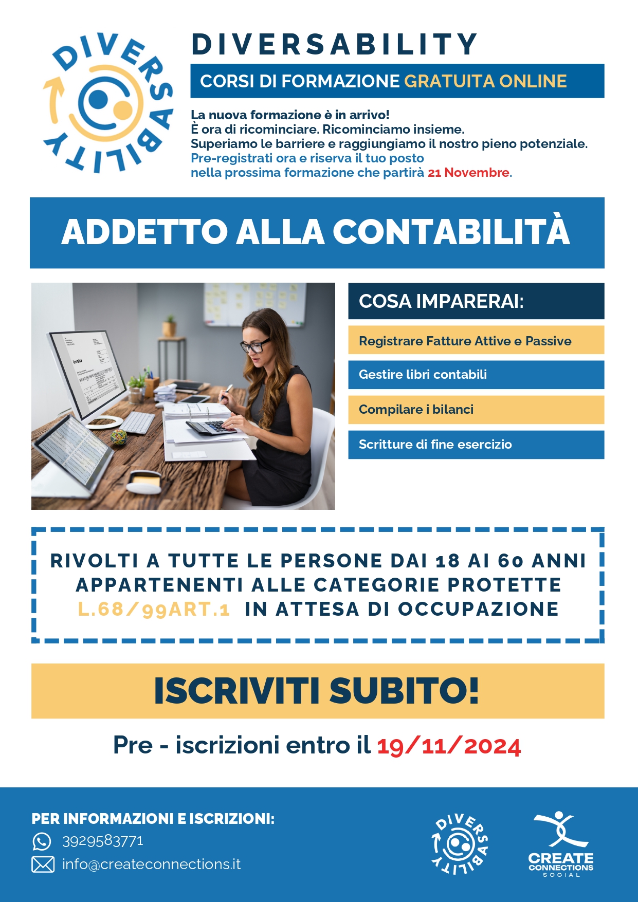 Corso addetto alla Contabilità (ris. a Cat.Protette)