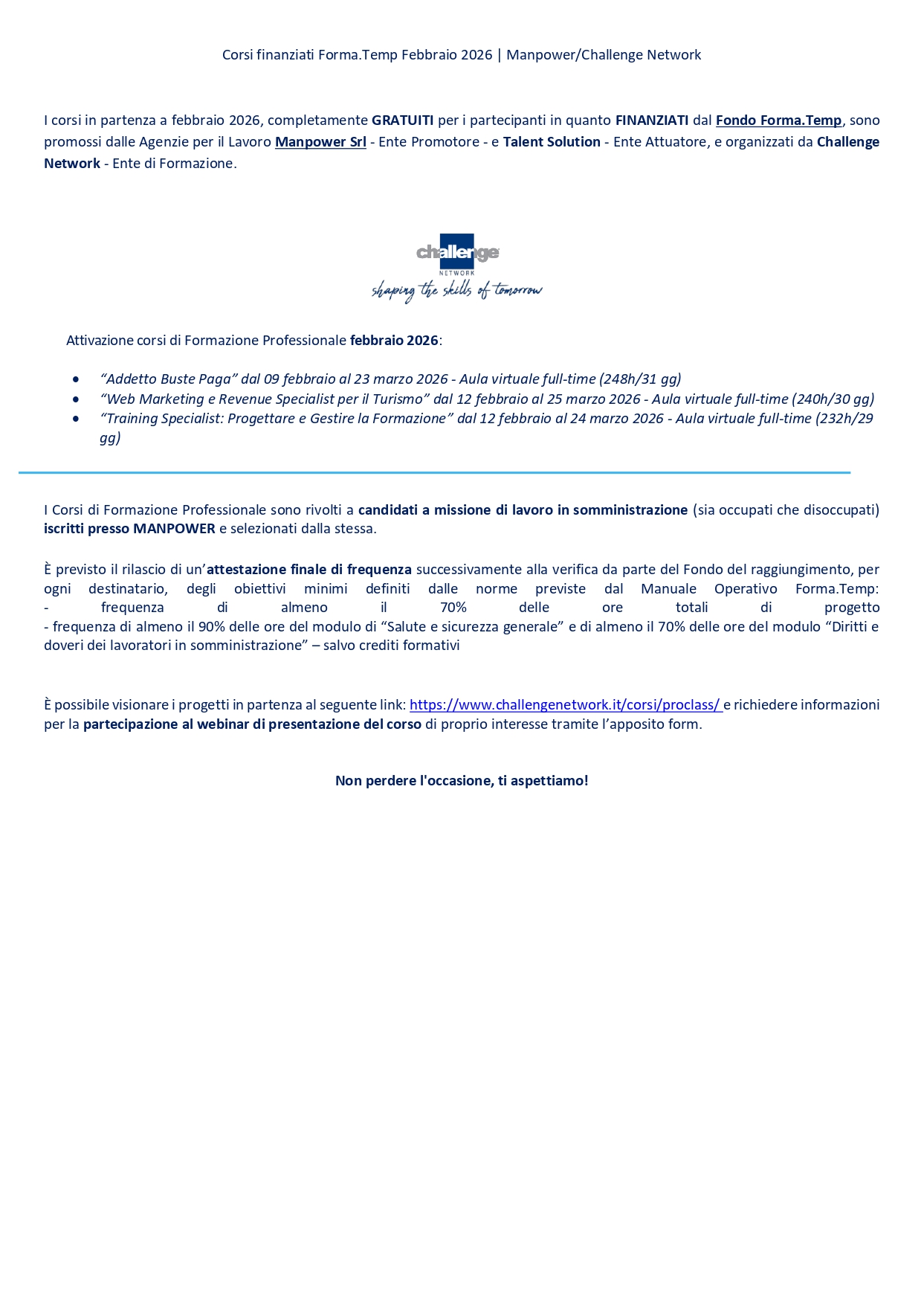 Corsi Formatemp - Challange Network