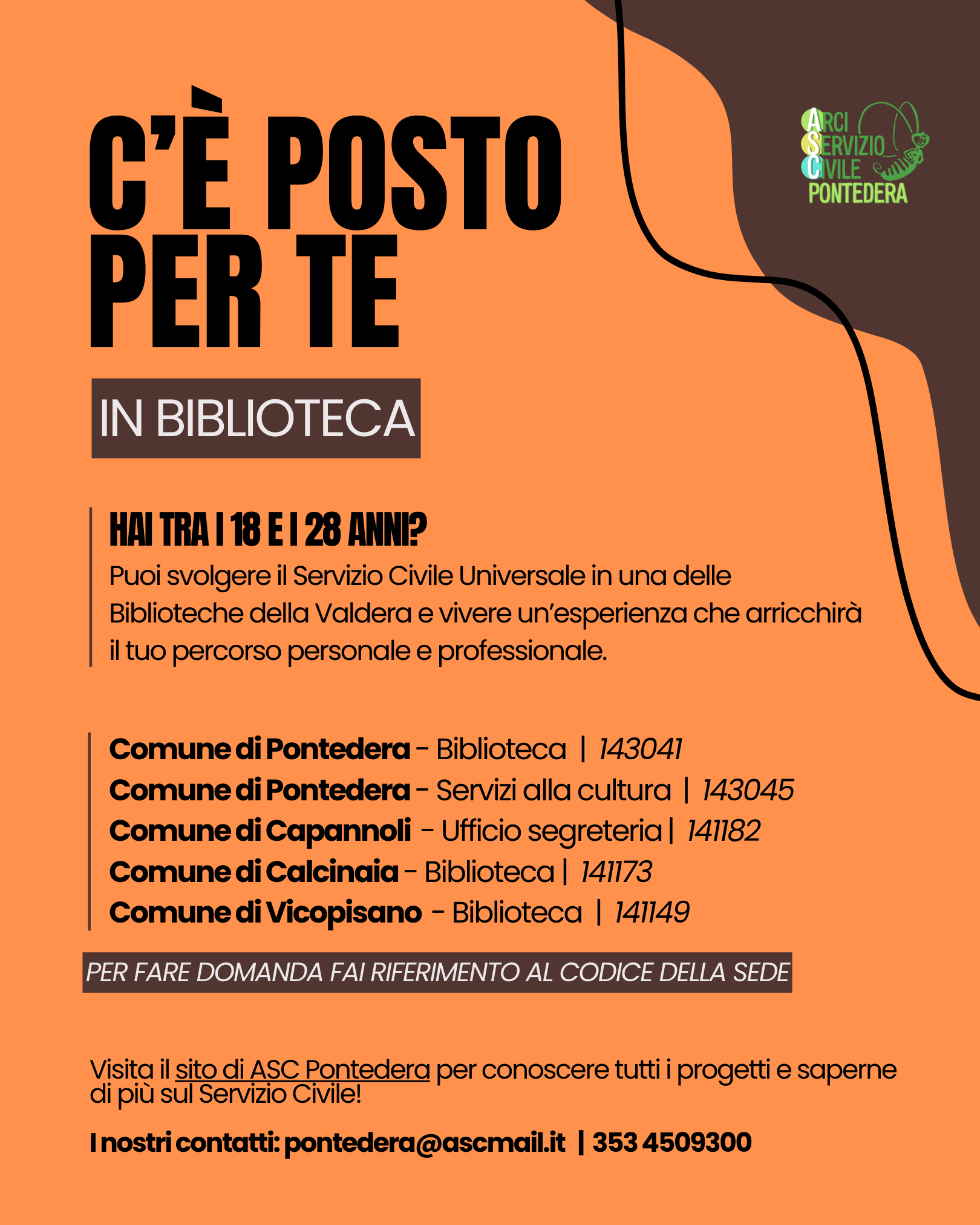 BANDO DI SERVIZIO CIVILE UNIVERSALE - Comune di Pontedera - Progetto  biblioteche