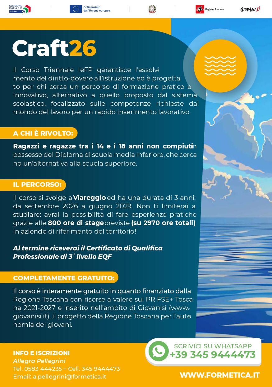 Corso IeFP CRAFT 26 per Operatore del Montaggio e della Manutenzione delle Imbarcazioni da Diporto