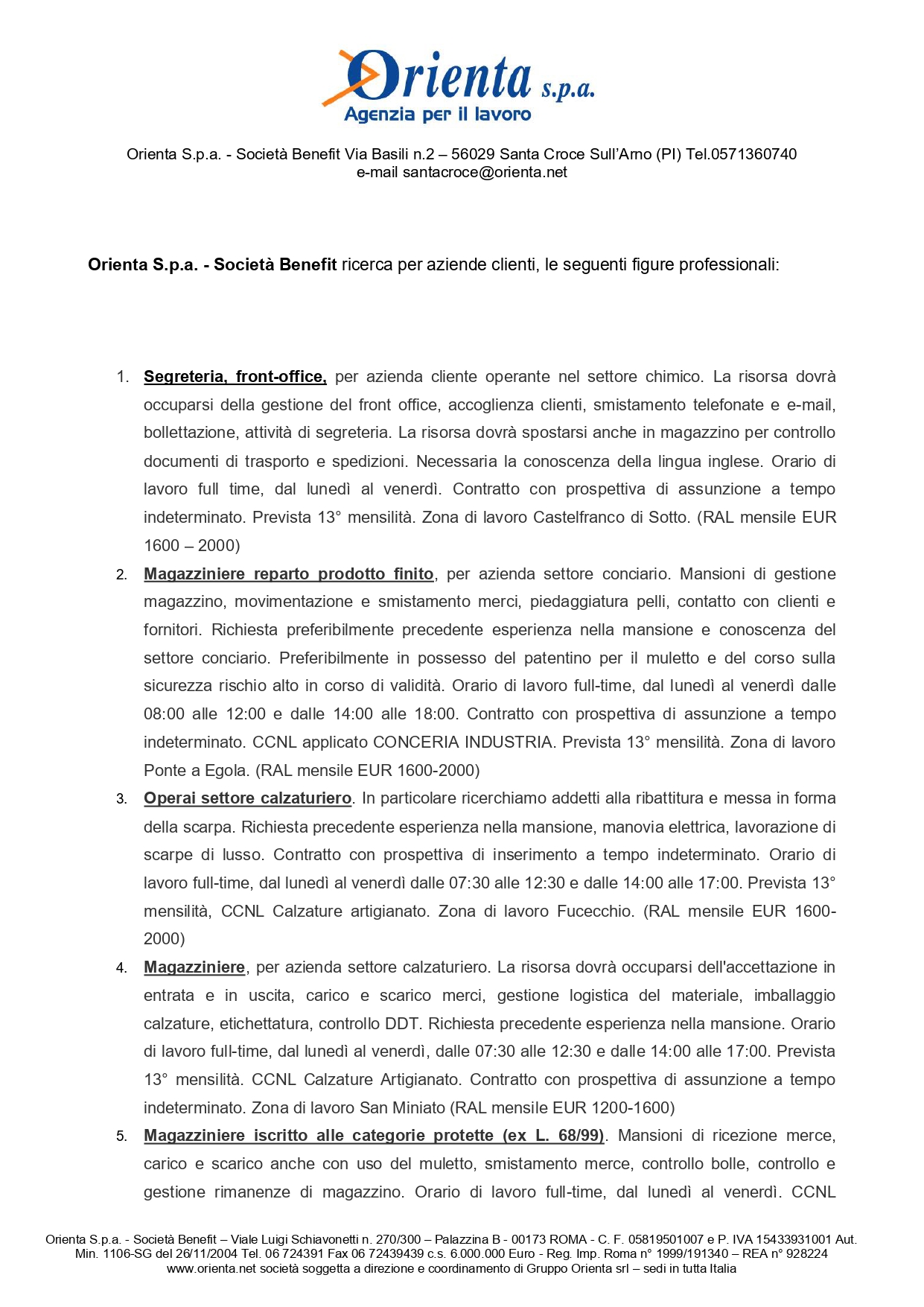Offerte lavoro ORIENTA spa - pag.1