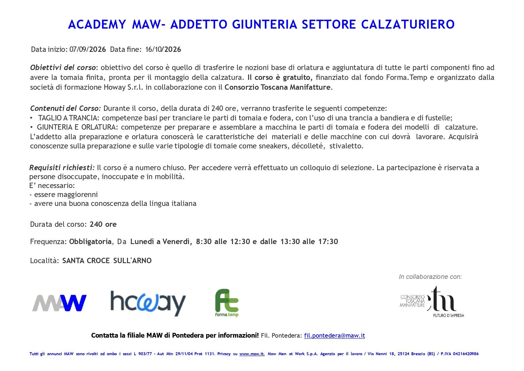 Corso GRATUITO Addetto giunteria Settore Calzaturiero