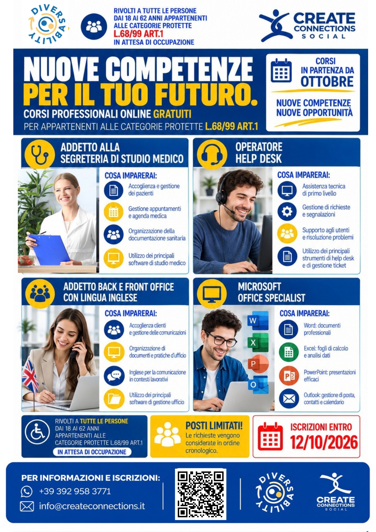 opportunità formative completamente gratuite e fruibili online Legge 68/1999, artt. 1 e 8.