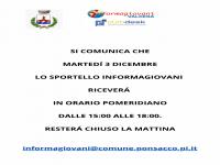 Chiusura / apertura straordinaria Informagiovani Ponsacco